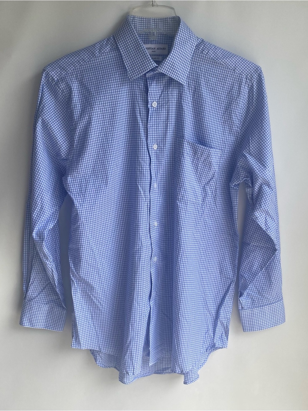 Mens Christian Aujard blue small check plaid casual button down shirt M 15 151/2